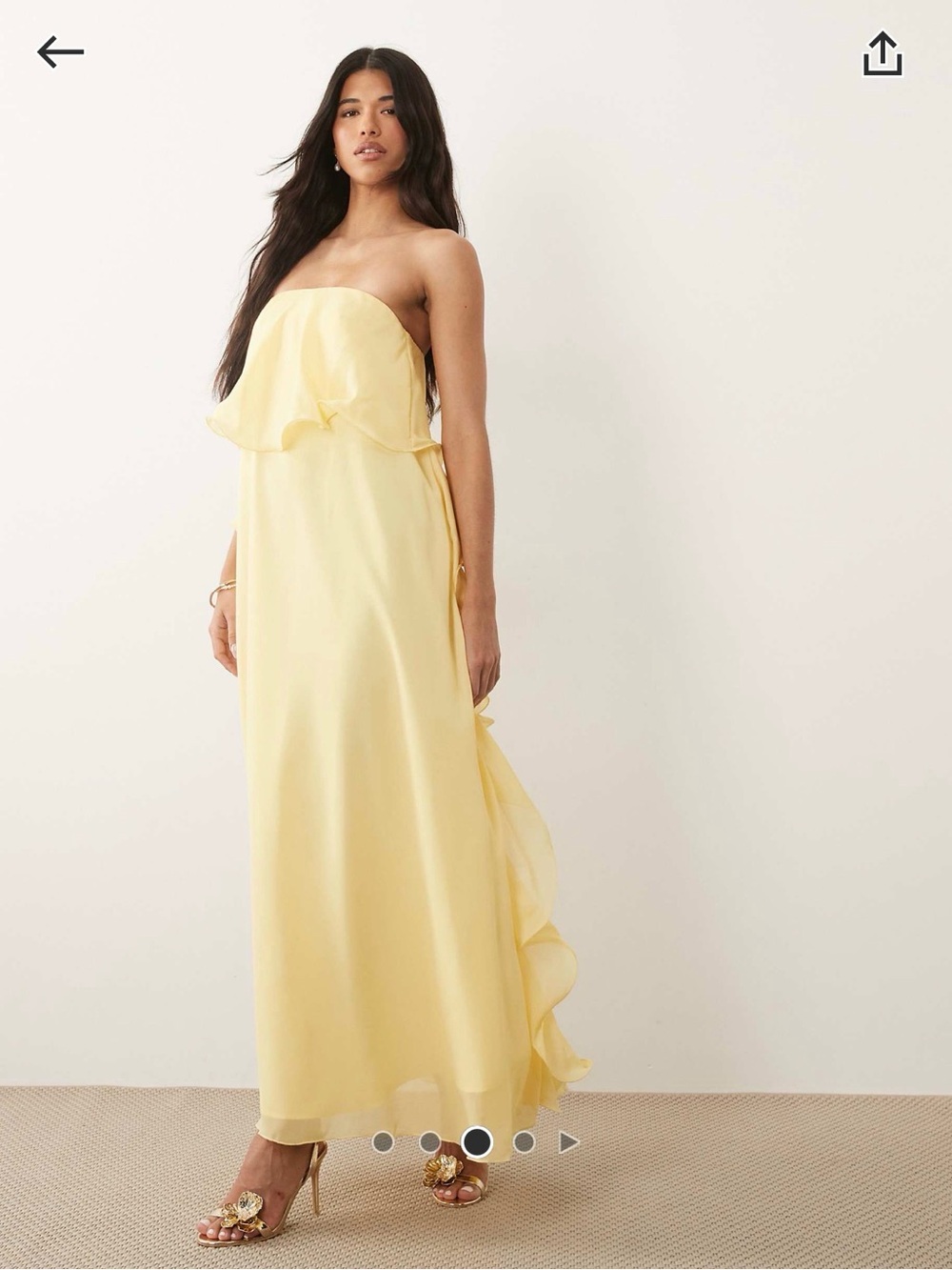 Vero Moda ruffle edge detail chiffon bandeau maxi dress in pale banana